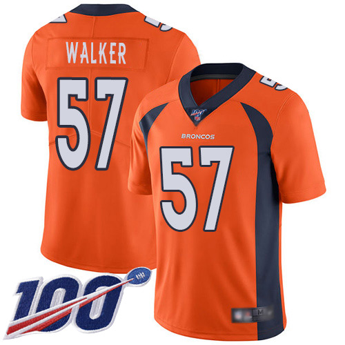 Men Denver Broncos #57 Demarcus Walker Orange Team Color Vapor Untouchable Limited Player 100th Season Football NFL Jersey